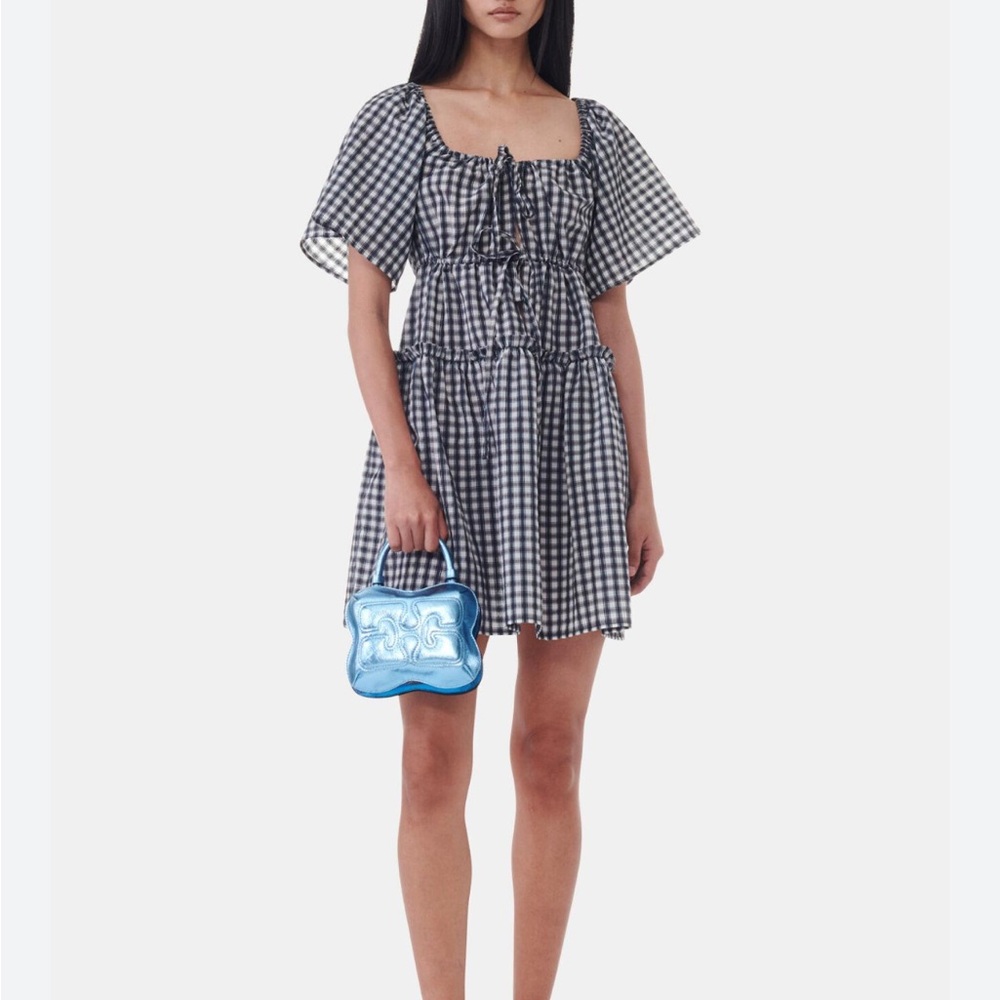 Ganni Black and White Checkered Mini Dress